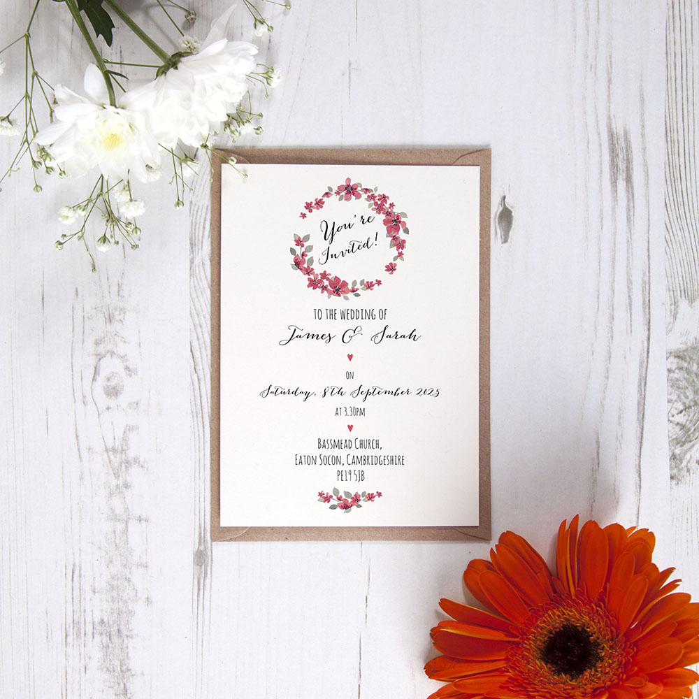 'Red Floral Watercolour' Standard Invite Sample