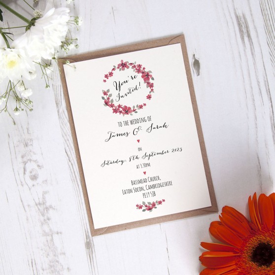 'Red Floral Watercolour' Standard Invite Sample