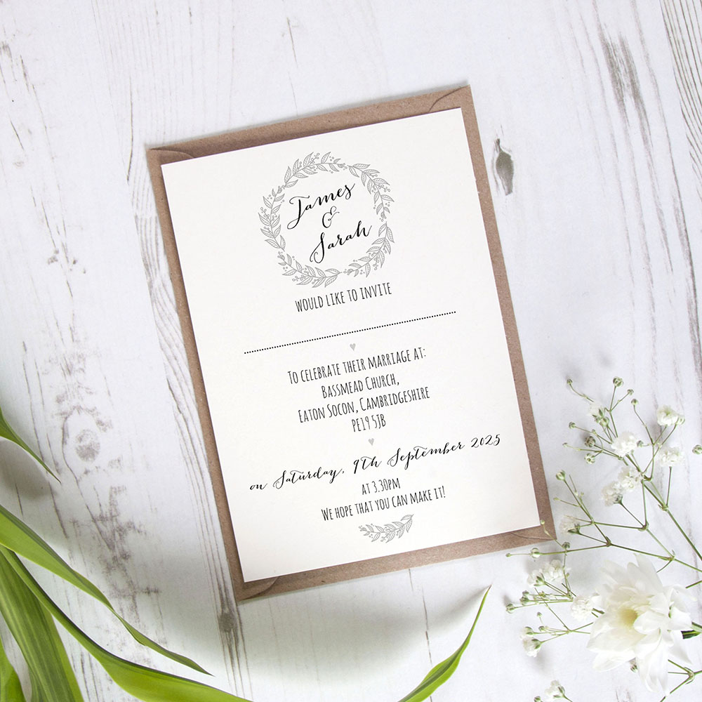 'Silver Grey Wreath' Standard Invite