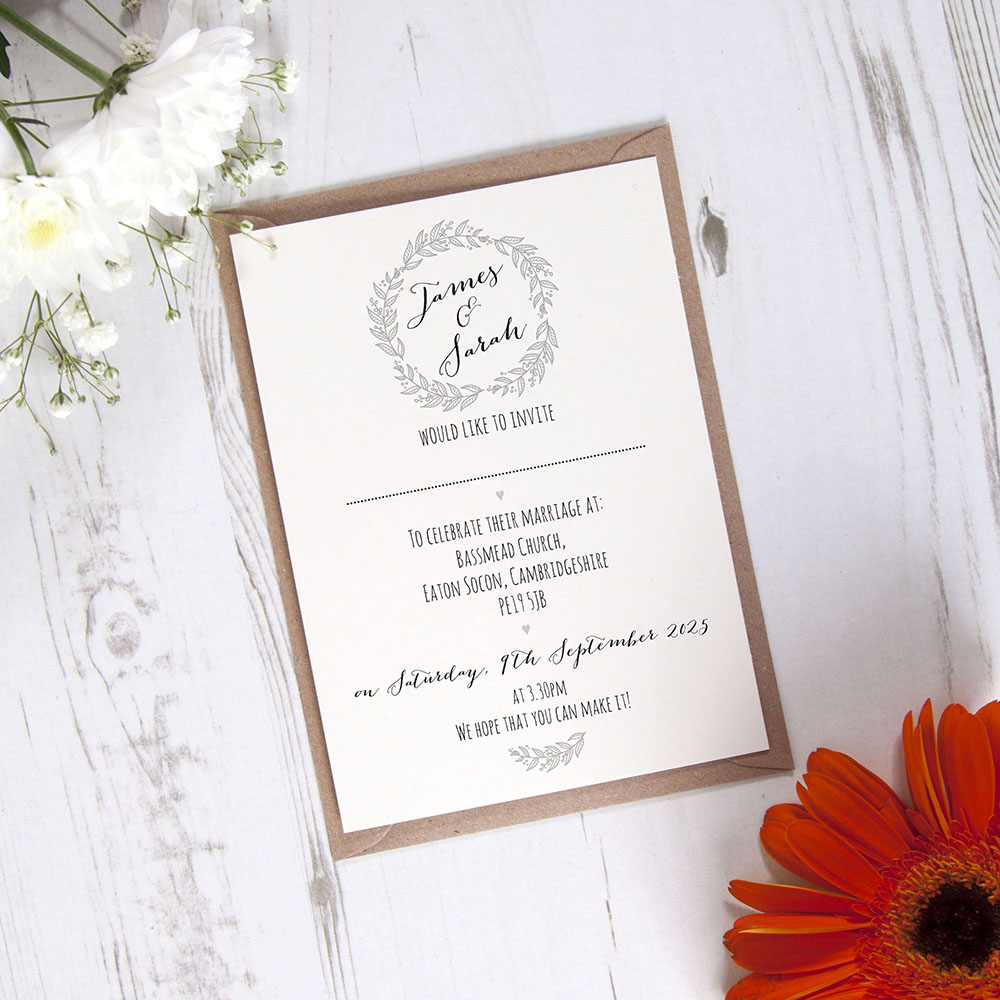 'Silver Grey Wreath' Standard Invite