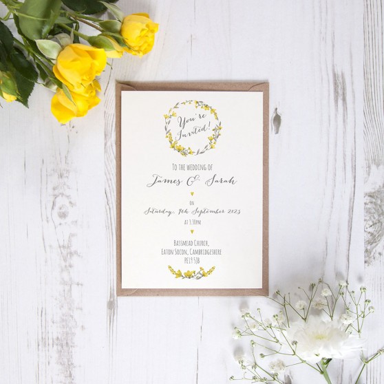 'Yellow Floral Watercolour' Standard Invite Sample