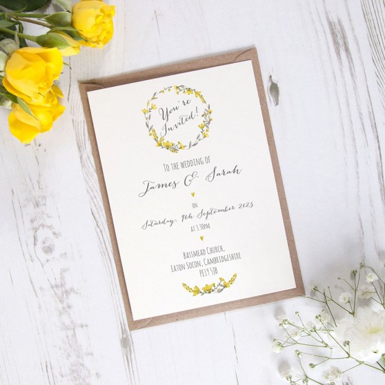 'Yellow Floral Watercolour' Standard Invite Sample