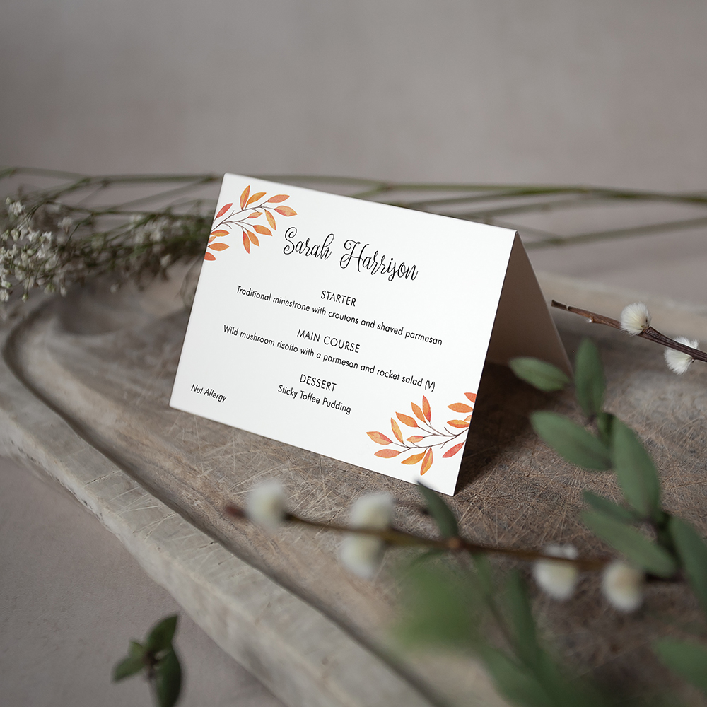 'Autumn Orange' Menu Place Card
