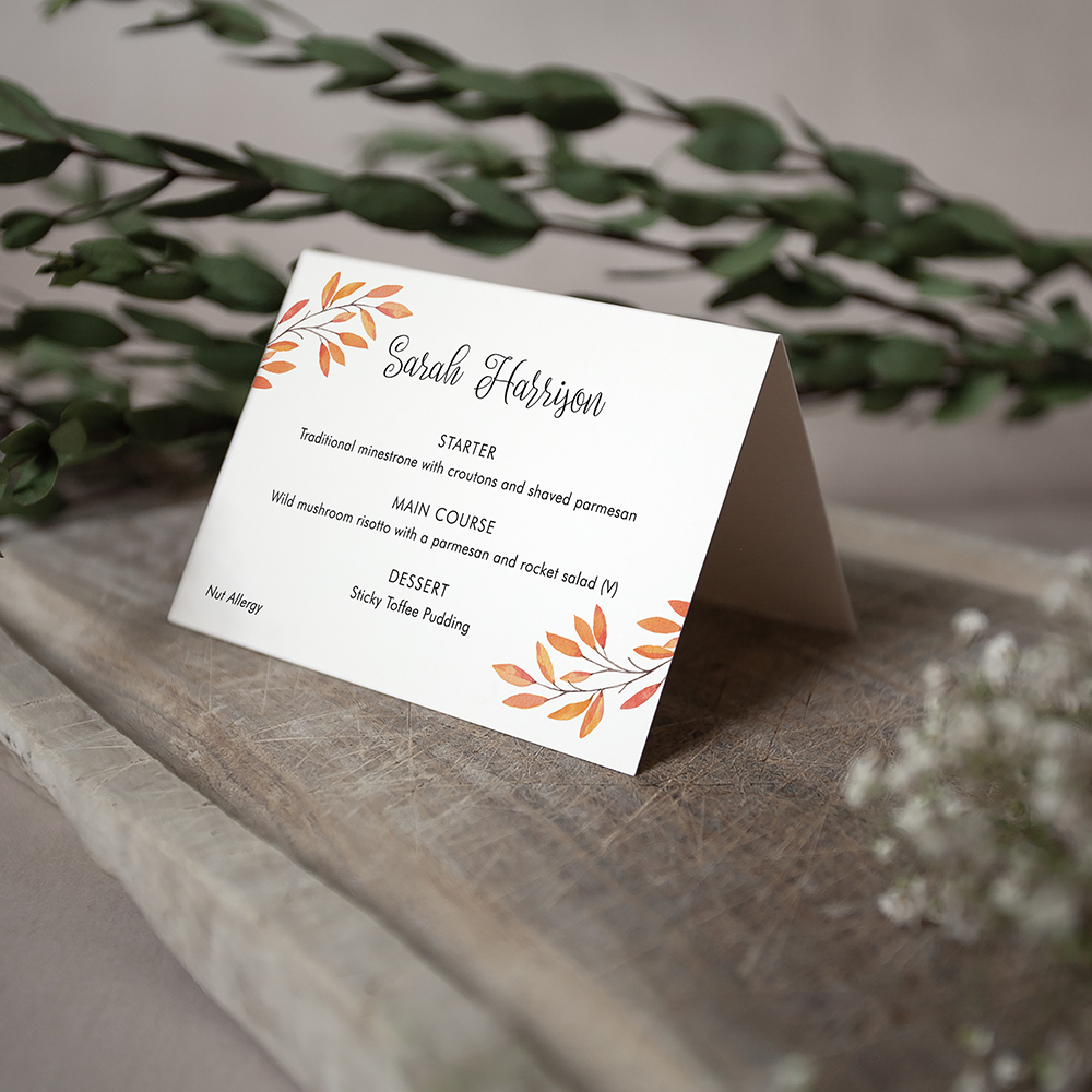 'Autumn Orange' Menu Place Card