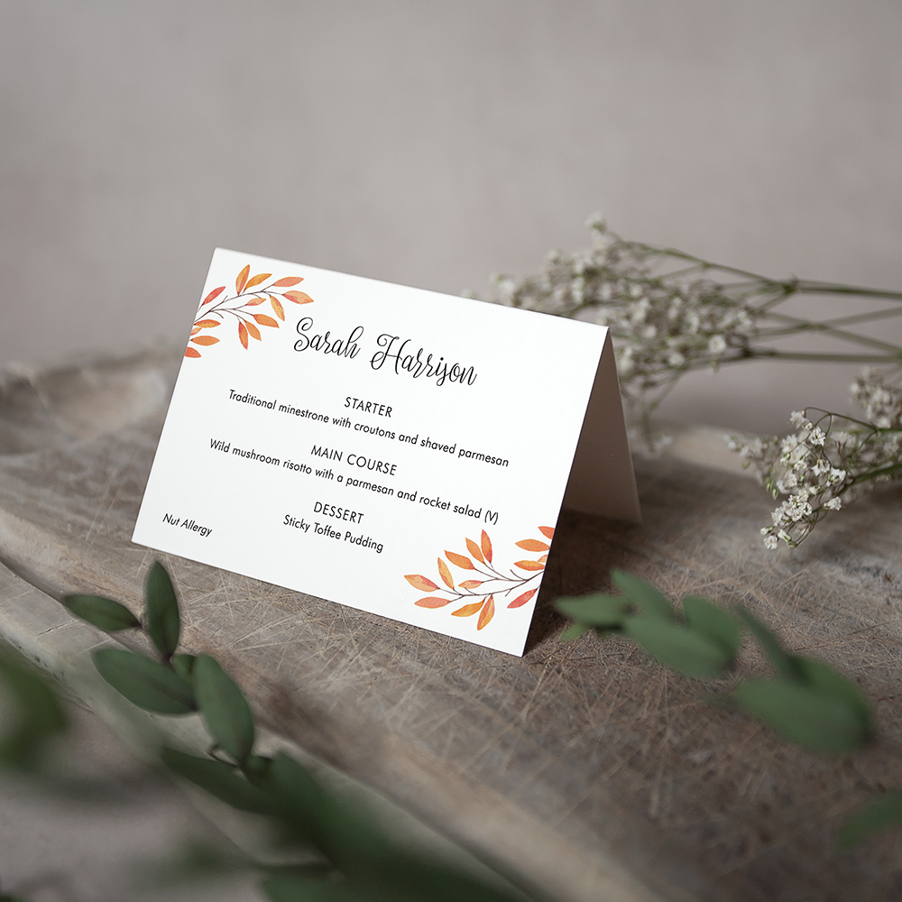 'Autumn Orange' Menu Place Card