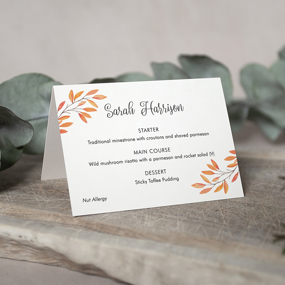 'Autumn Orange' Menu Place Card