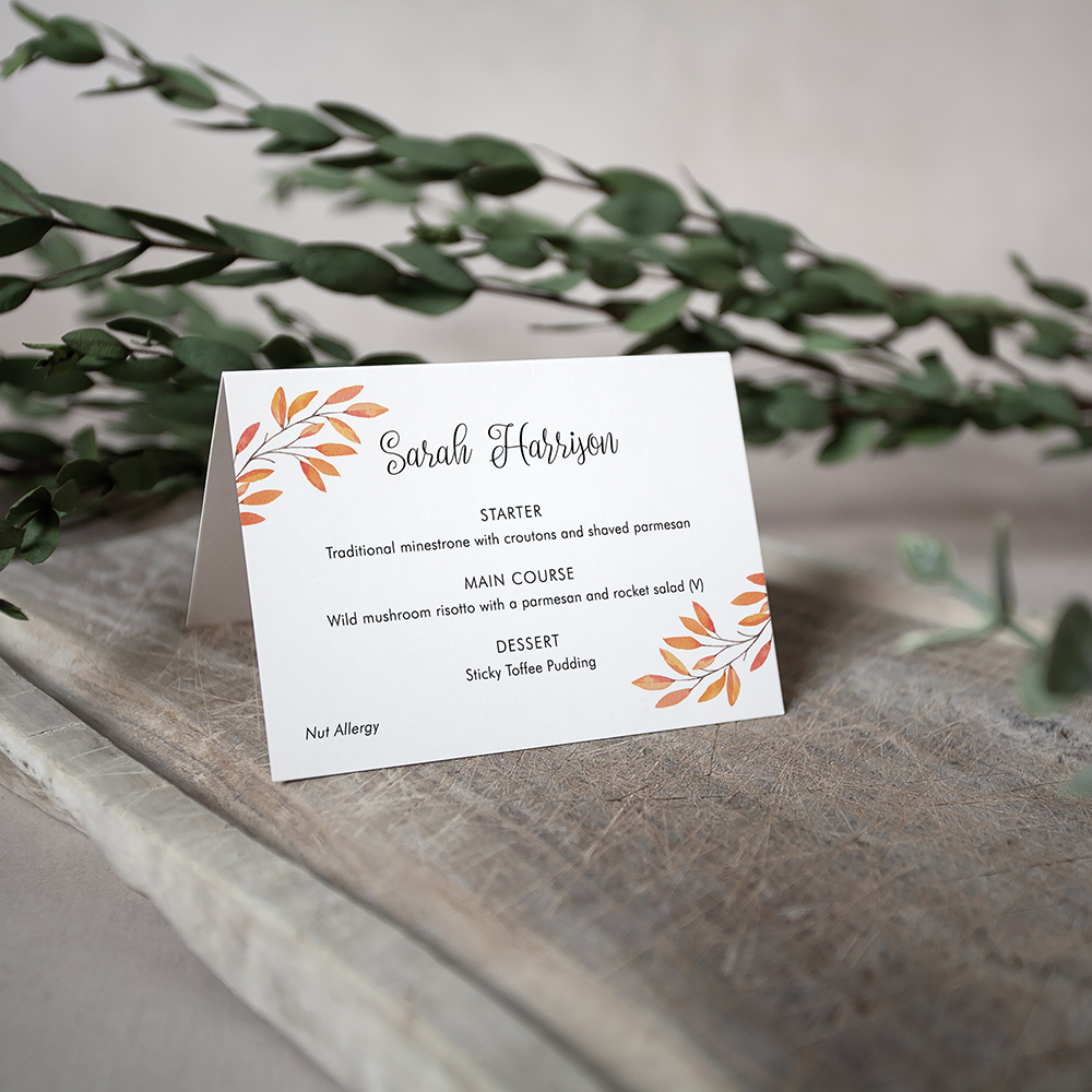 'Autumn Orange' Menu Place Card