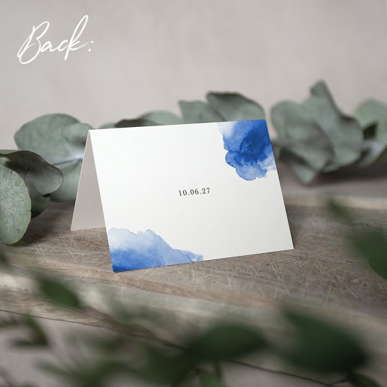 'Blue Splash Watercolour' Menu Place Card