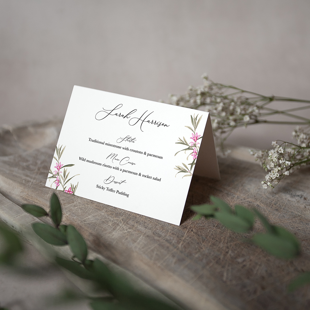 'Pink Botanical' Menu Place Card