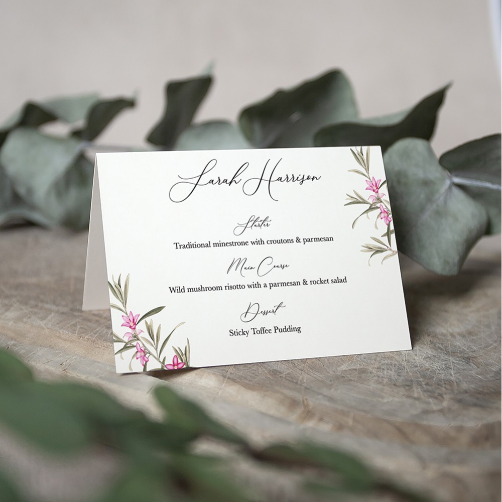'Pink Botanical' Menu Place Card
