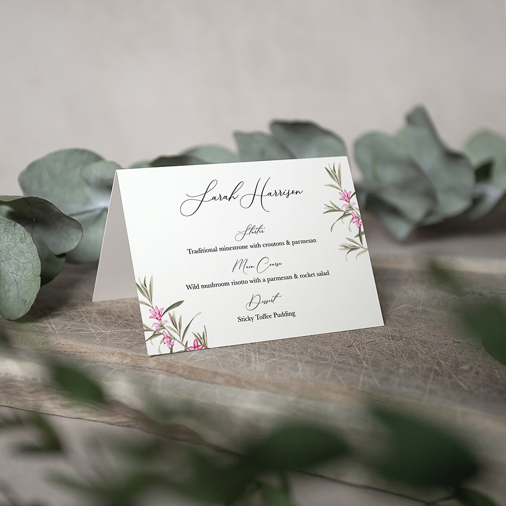 'Pink Botanical' Menu Place Card