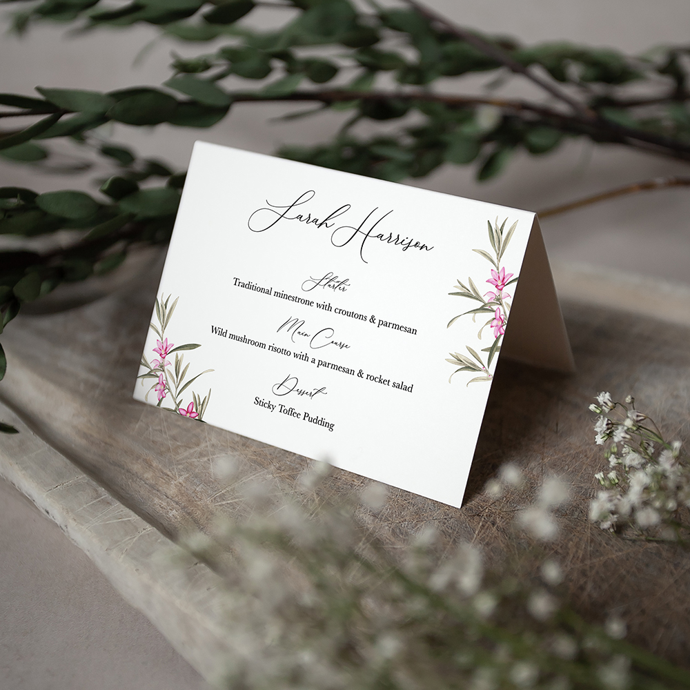 'Pink Botanical' Menu Place Card