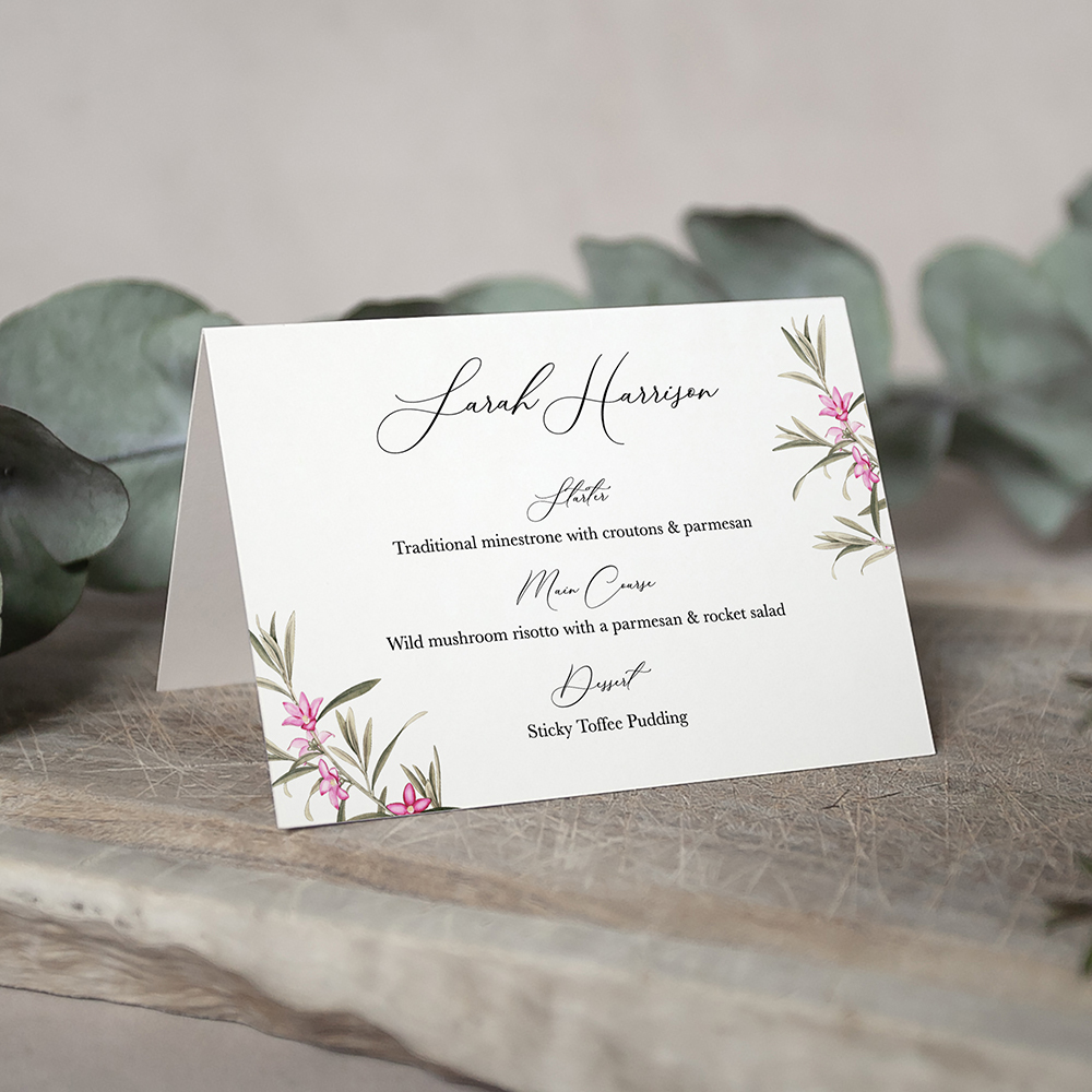 'Pink Botanical' Menu Place Card