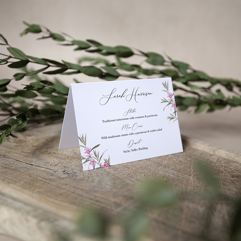 'Pink Botanical' Menu Place Card