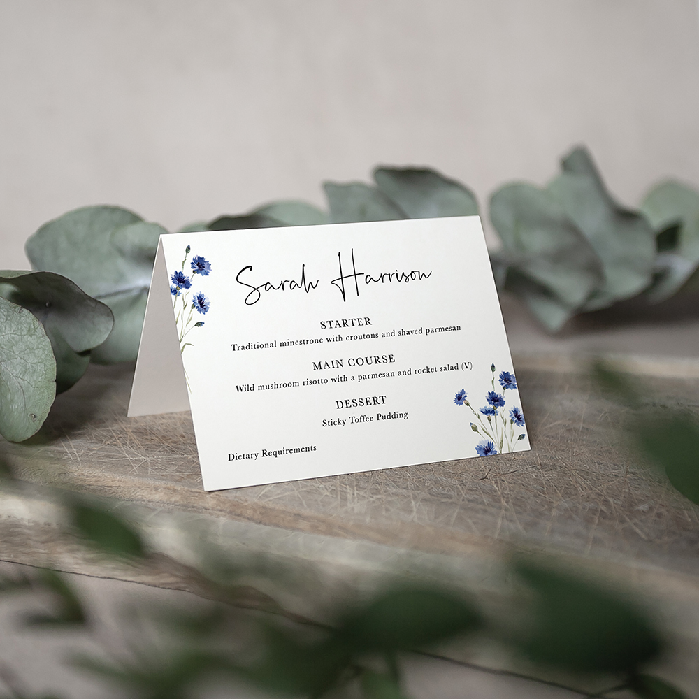 'Cornflower Blue' Menu Place Card