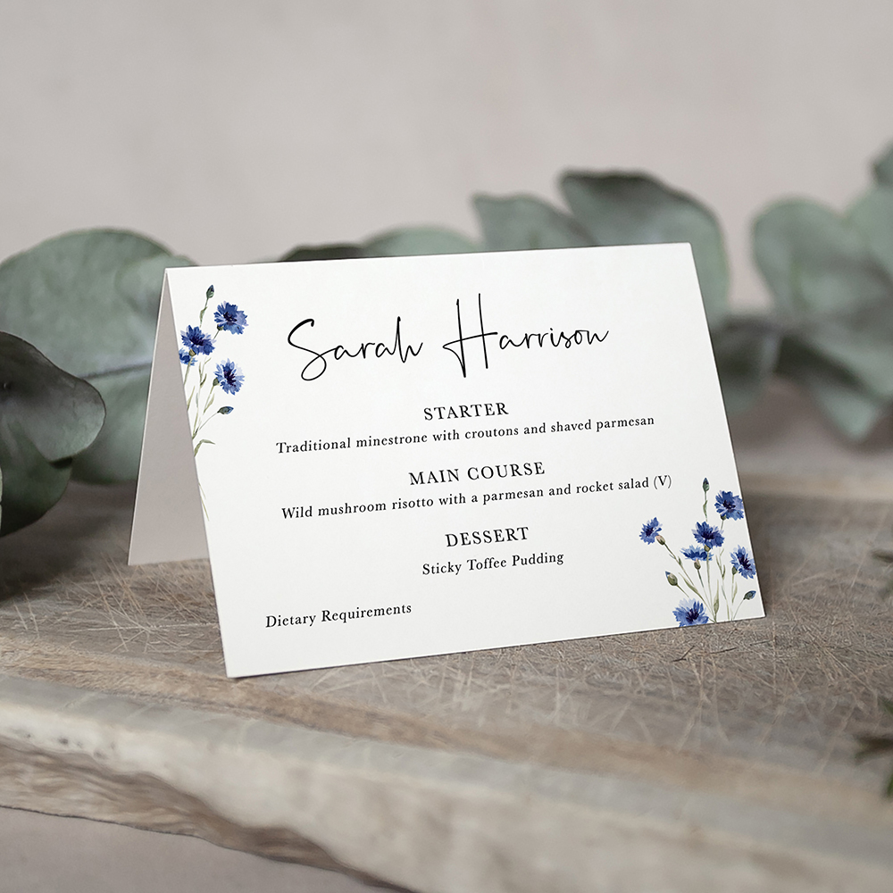 'Cornflower Blue' Menu Place Card
