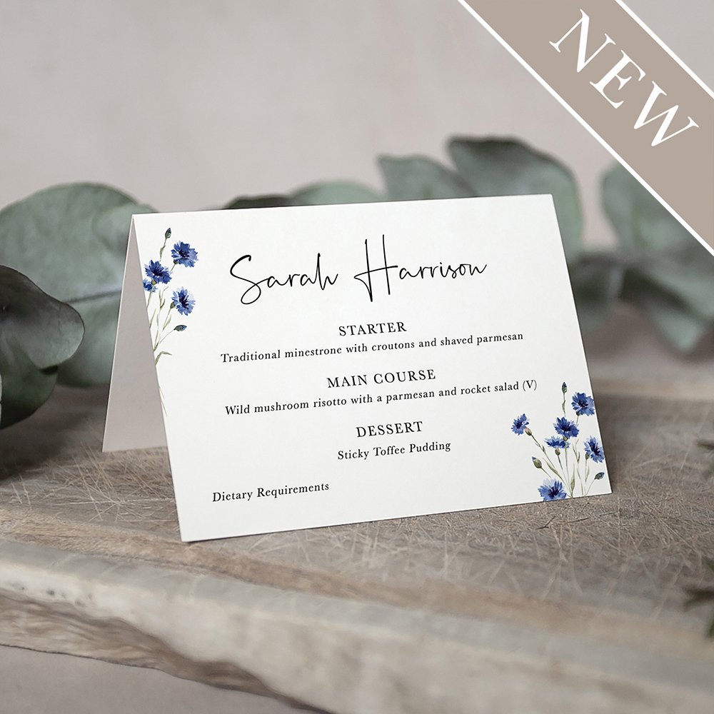'Cornflower Blue' Menu Place Card