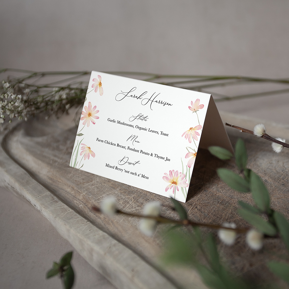 'Daisy Pink' Menu Place Card