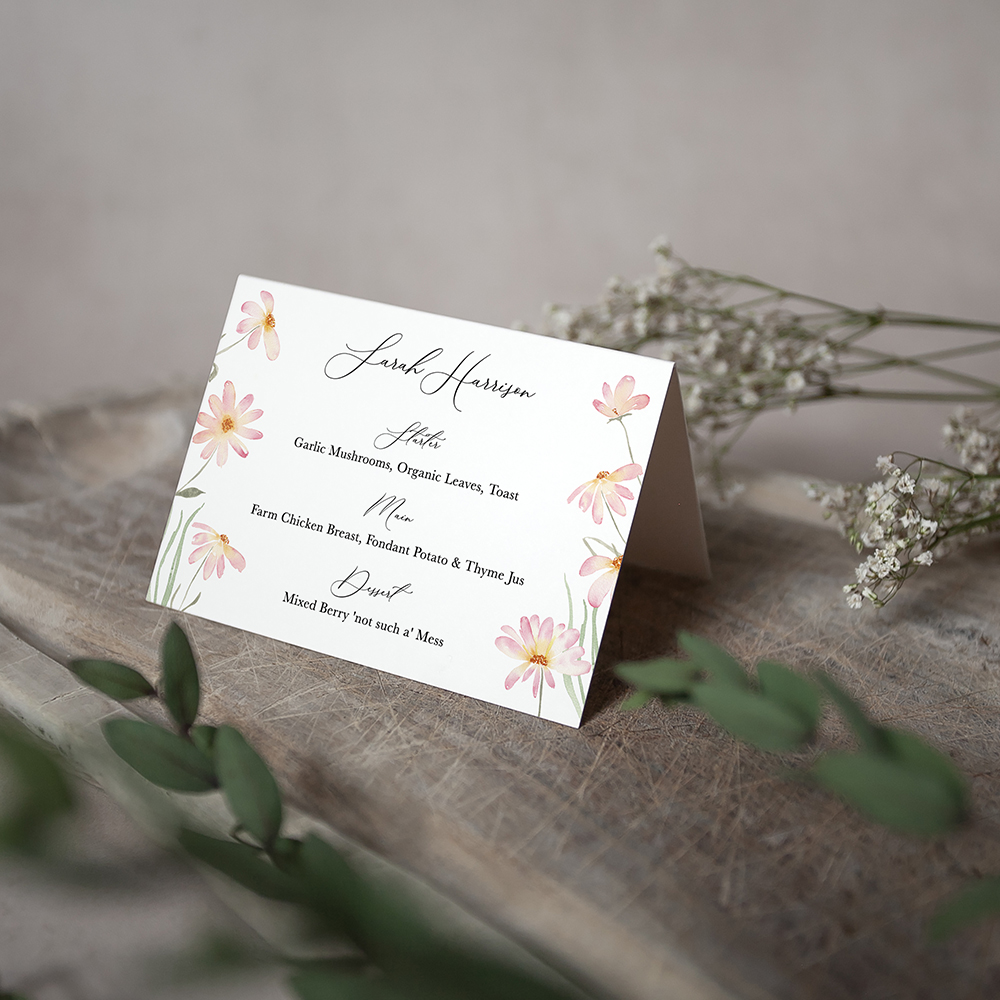 'Daisy Pink' Menu Place Card