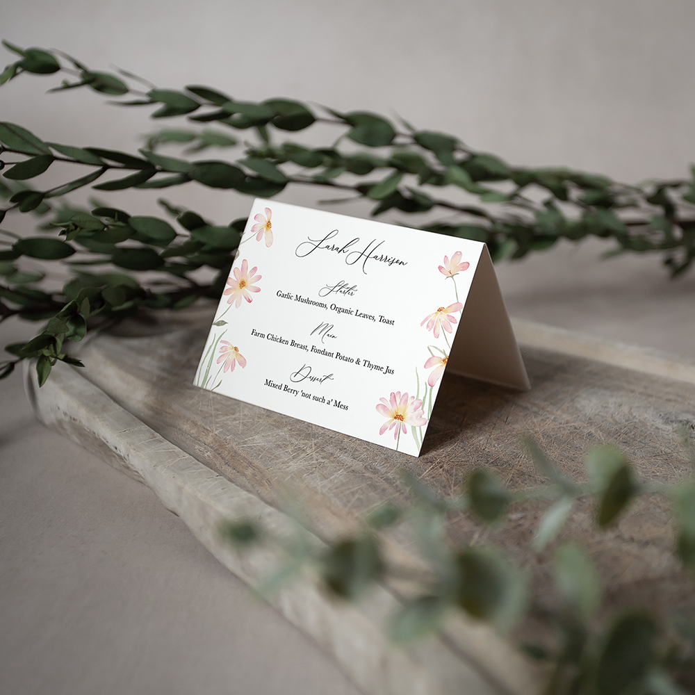 'Daisy Pink' Menu Place Card