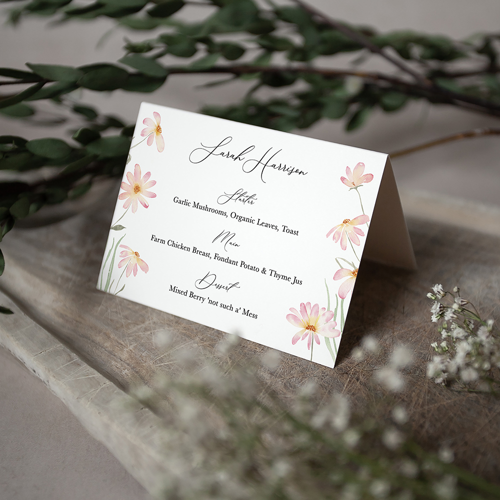 'Daisy Pink' Menu Place Card