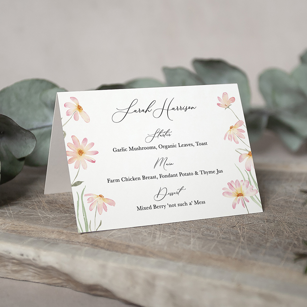 'Daisy Pink' Menu Place Card