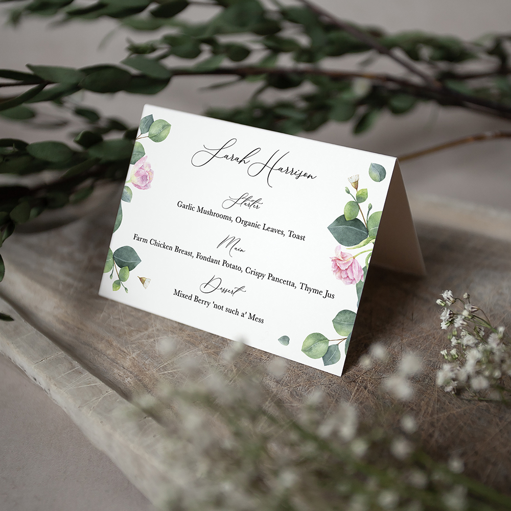'Eucalyptus Blush' Menu Place Card