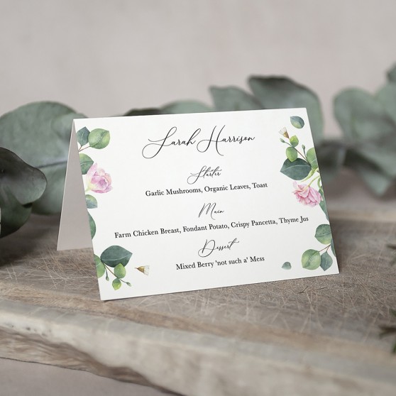 'Eucalyptus Blush' Menu Place Card