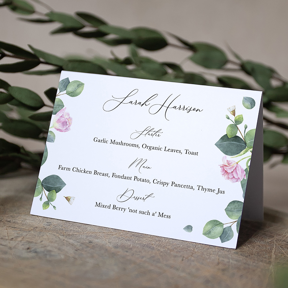'Eucalyptus Blush' Menu Place Card