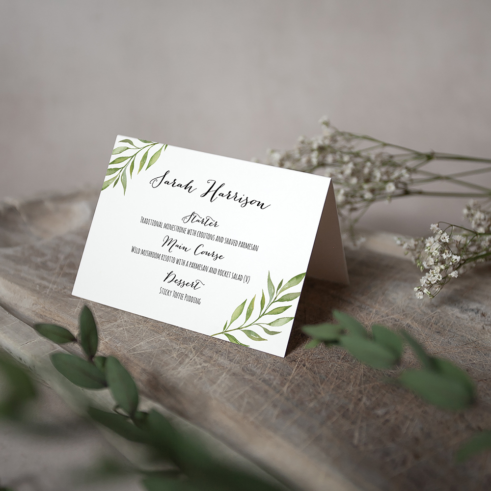 'Green Leaf' Menu Place Card