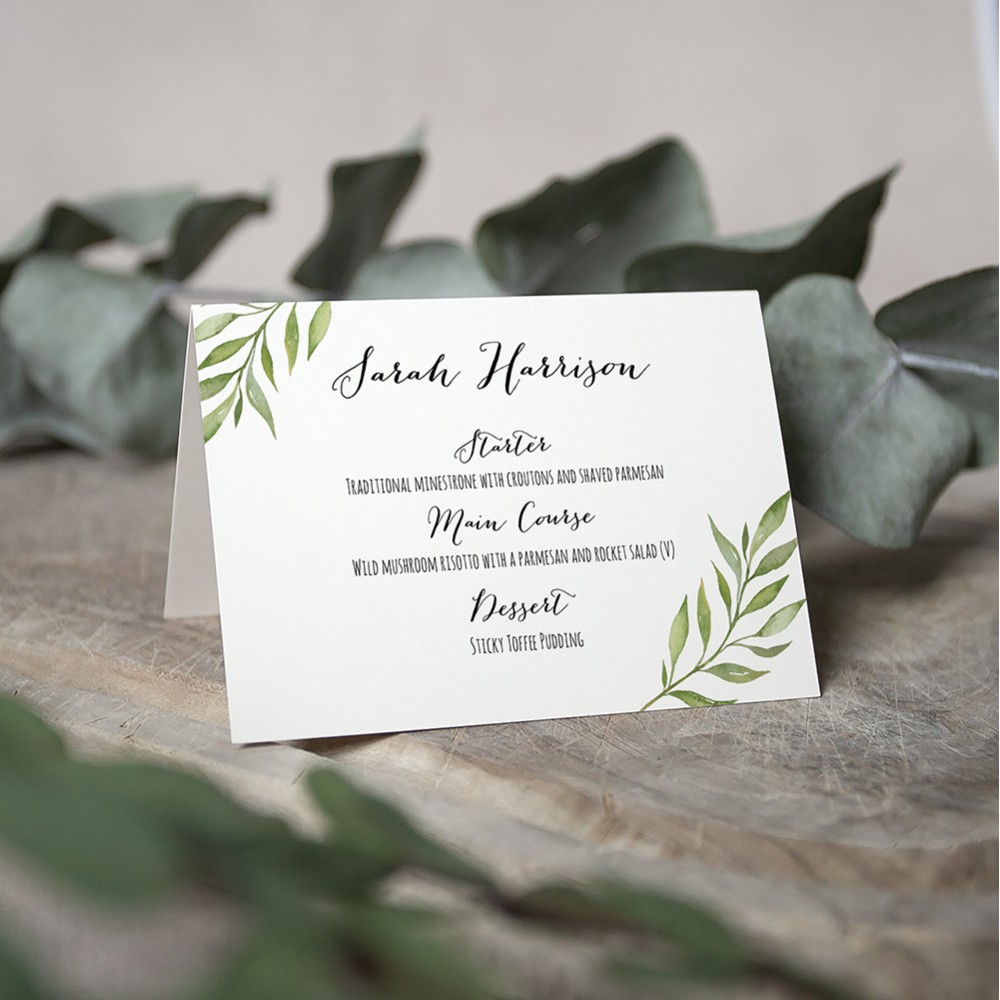 'Green Leaf' Menu Place Card