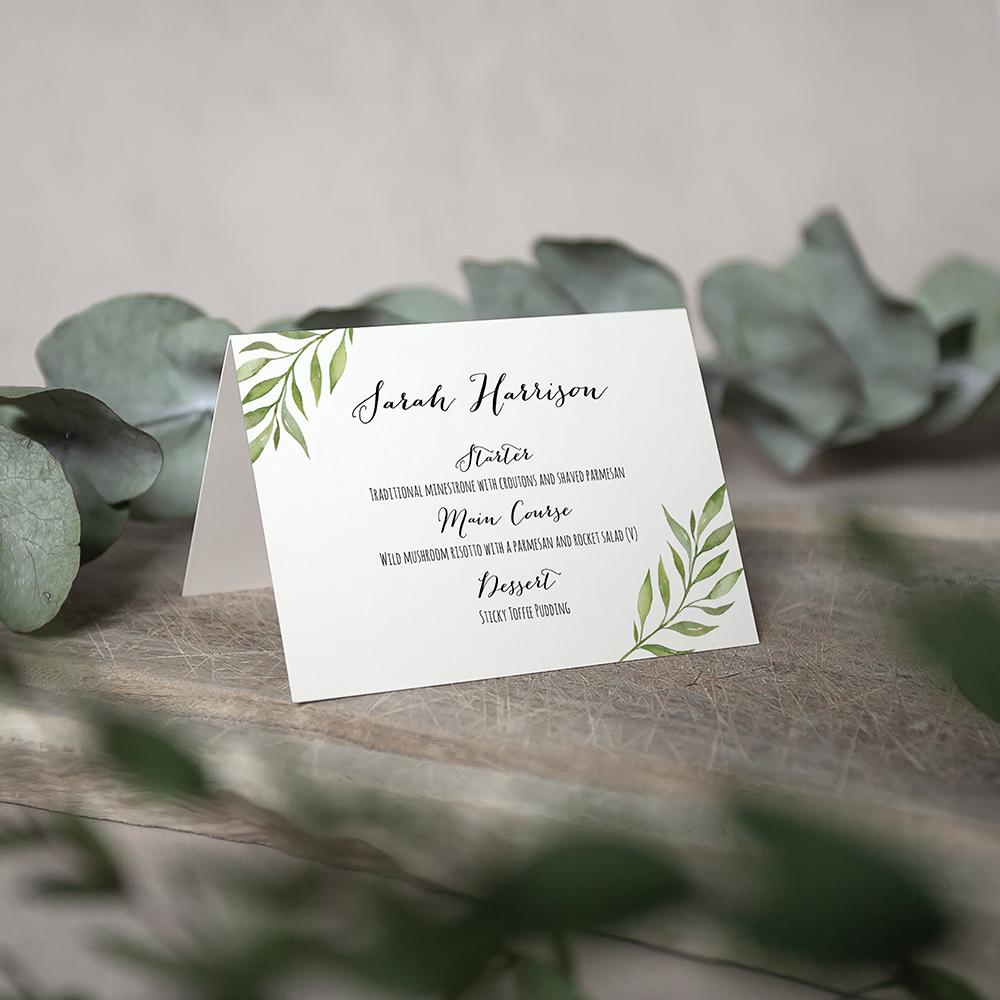 'Green Leaf' Menu Place Card