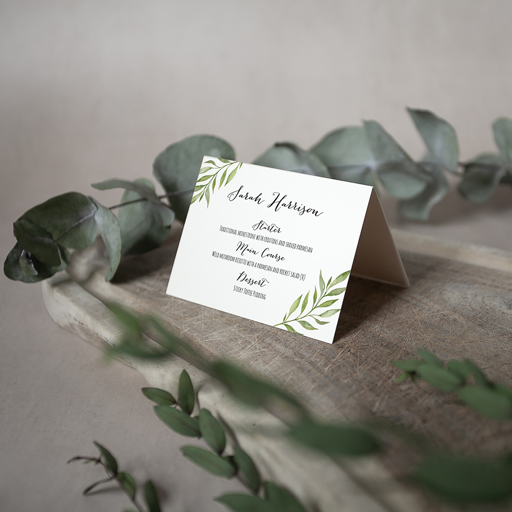 'Green Leaf' Menu Place Card