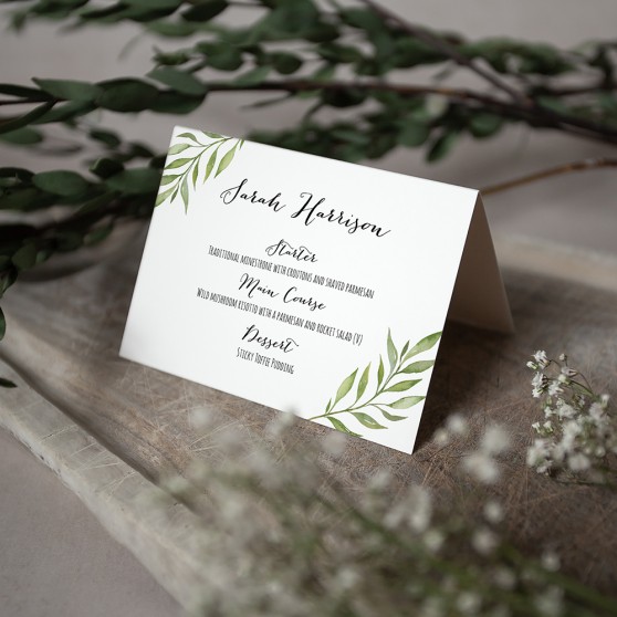 'Green Leaf' Menu Place Card