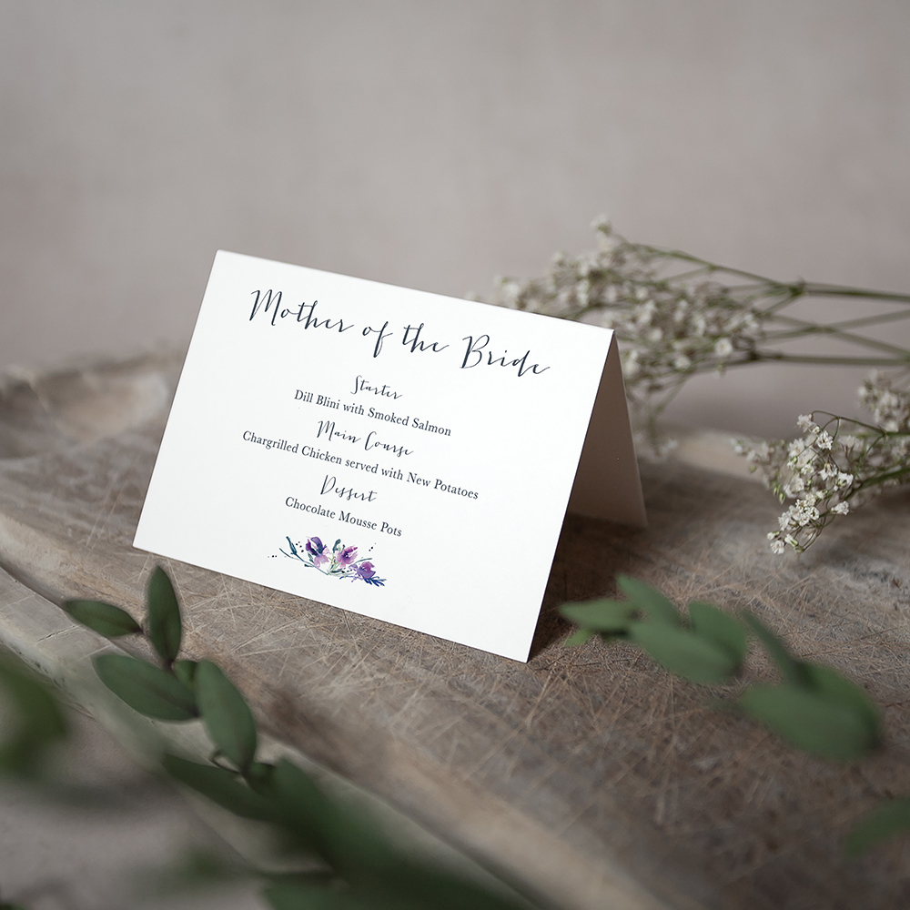 'Midnight Iris' Menu Place Card