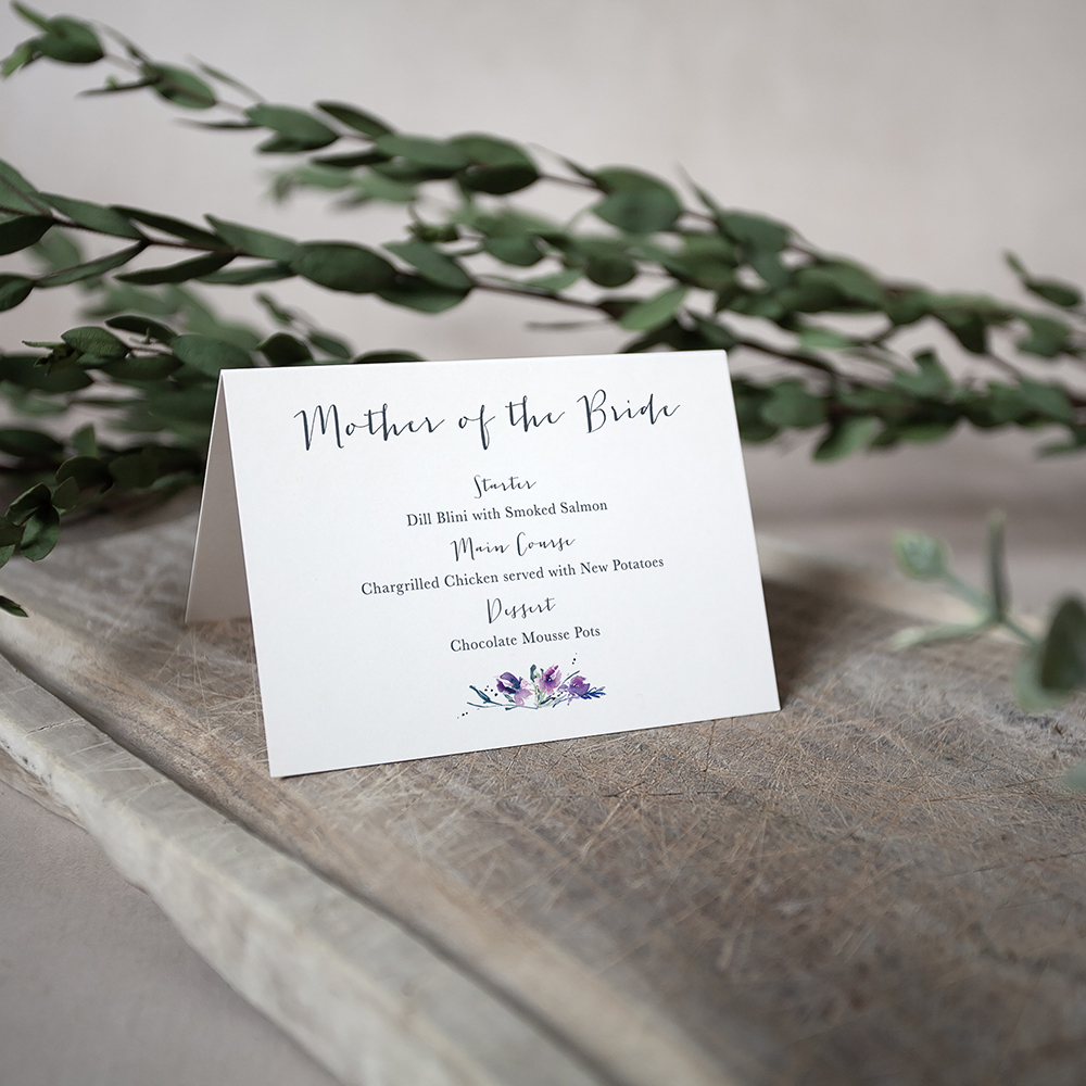 'Midnight Iris' Menu Place Card