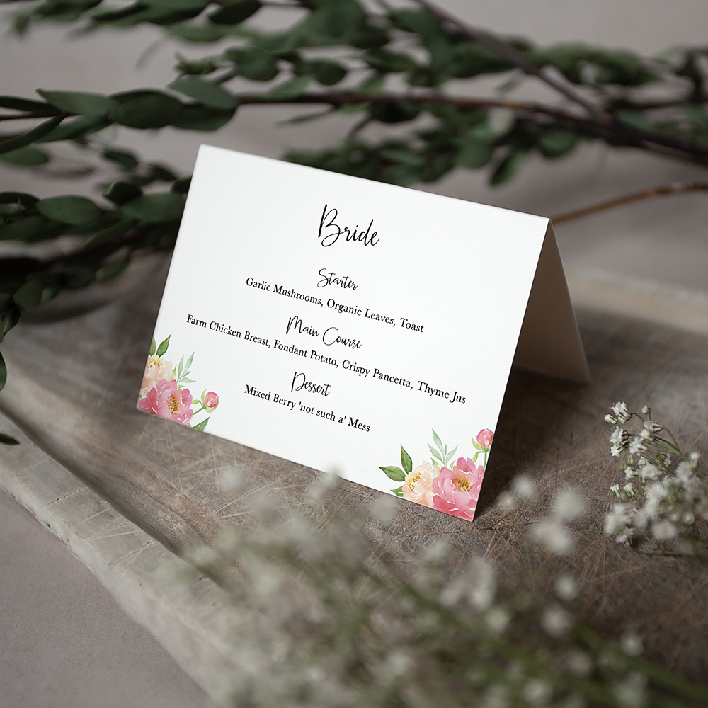 'Peony' Menu Place Card