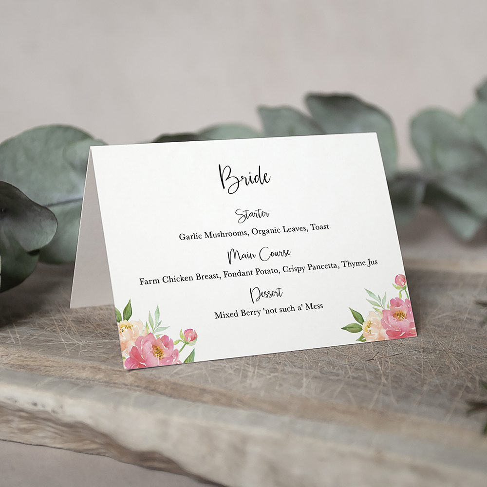 'Peony' Menu Place Card