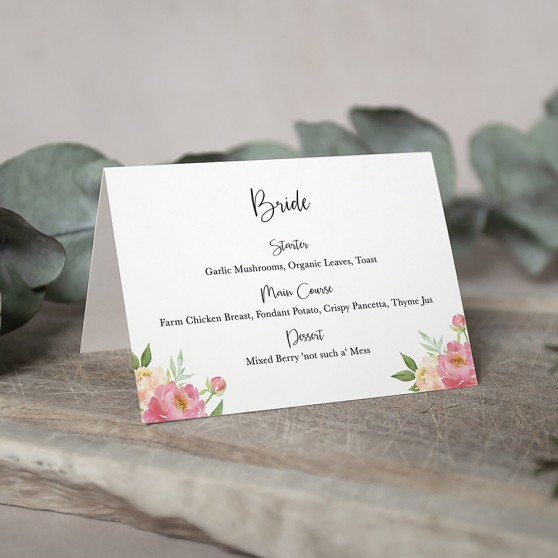 'Peony' Menu Place Card
