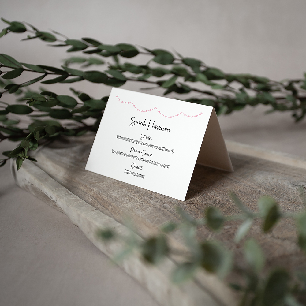 'Pink Heart Bunting' Menu Place Card