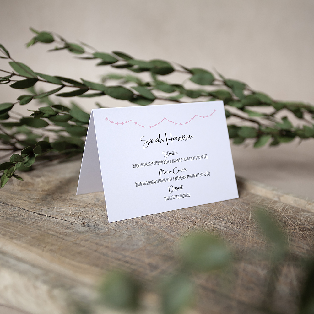 'Pink Heart Bunting' Menu Place Card