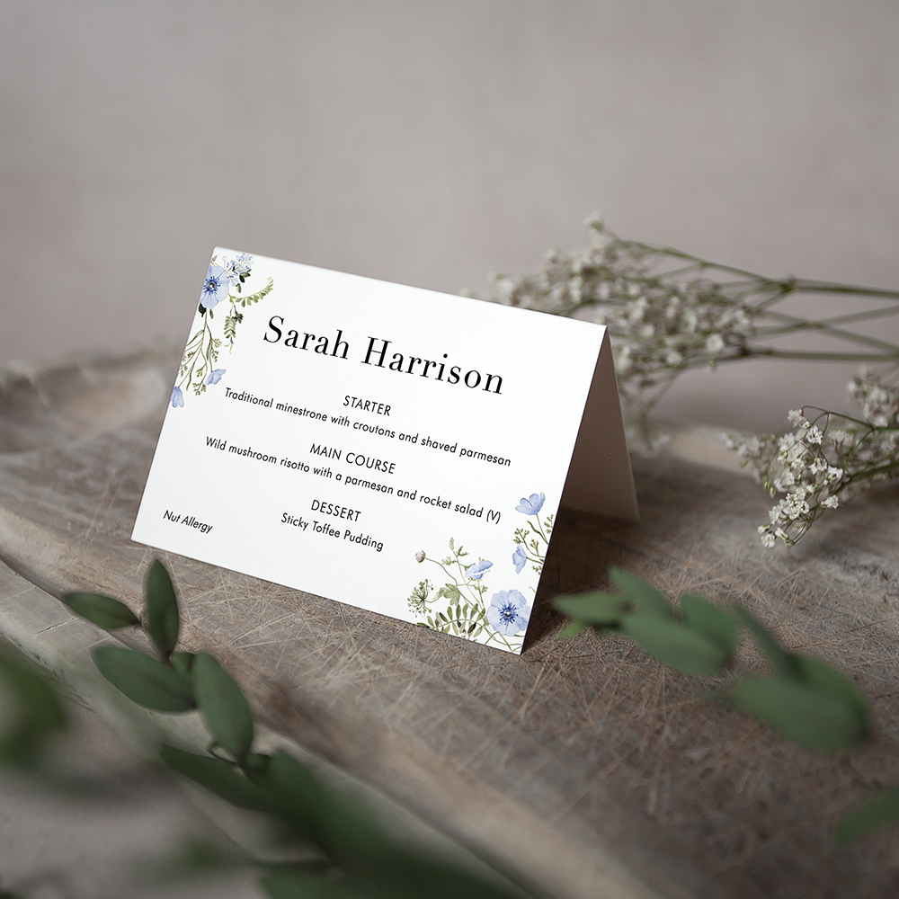 'Spring Blue' Menu Place Card