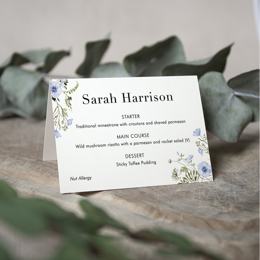 'Spring Blue' Menu Place Card