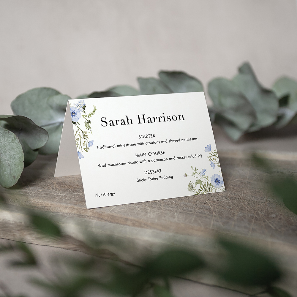 'Spring Blue' Menu Place Card