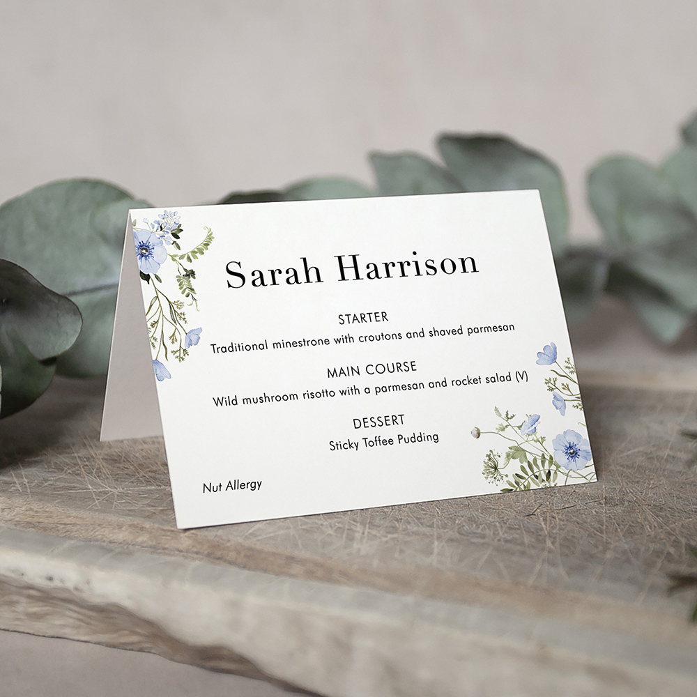 'Spring Blue' Menu Place Card