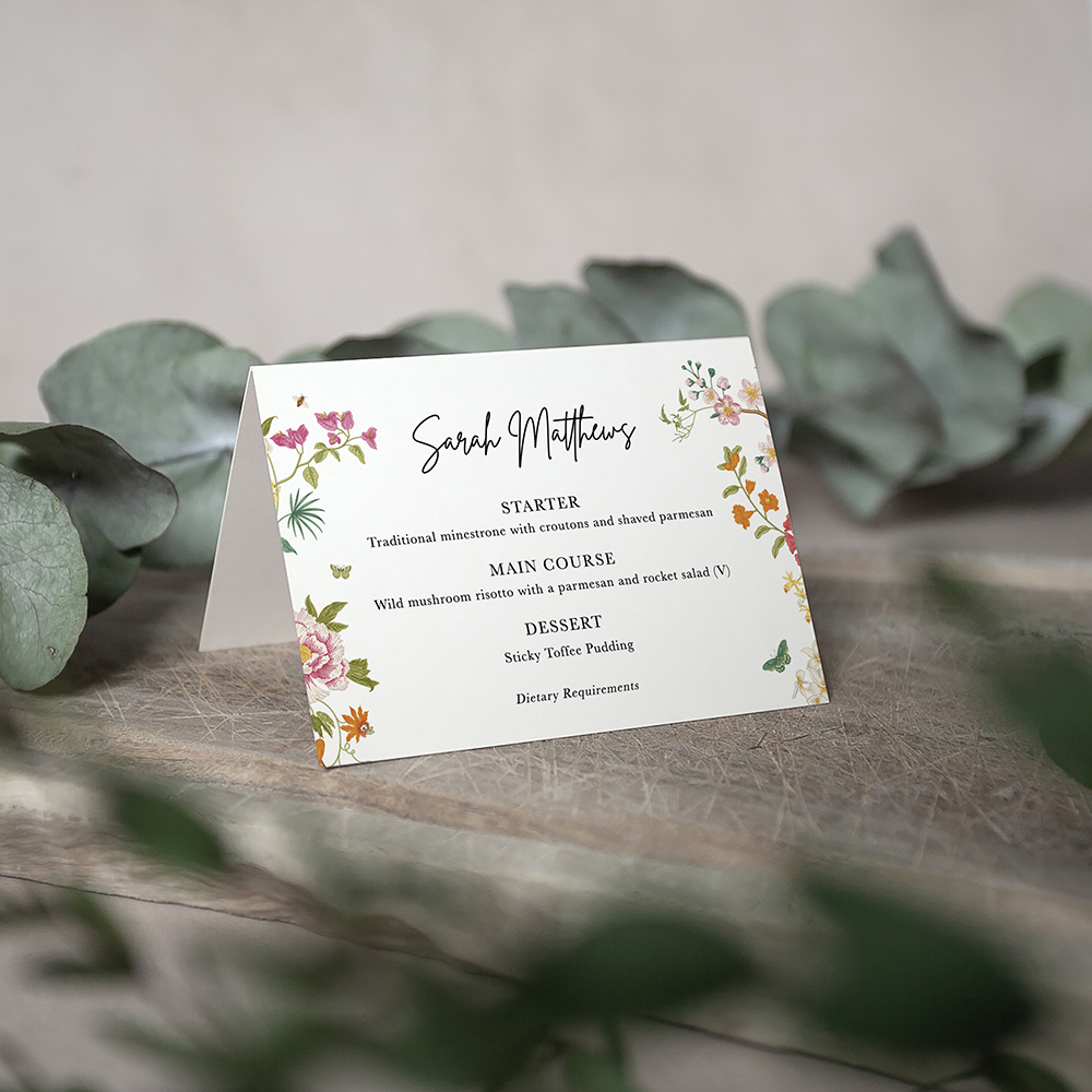 'Vintage Blooms' Menu Place Card