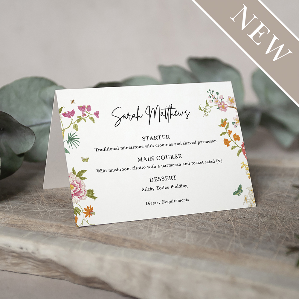 'Vintage Blooms' Menu Place Card