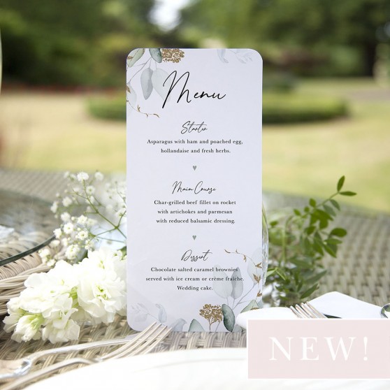 'Green & Gold Eucalyptus' Slim Menu Sample