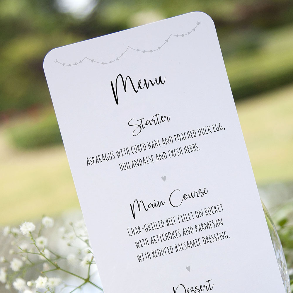 'Grey Heart Bunting' Slim Menu