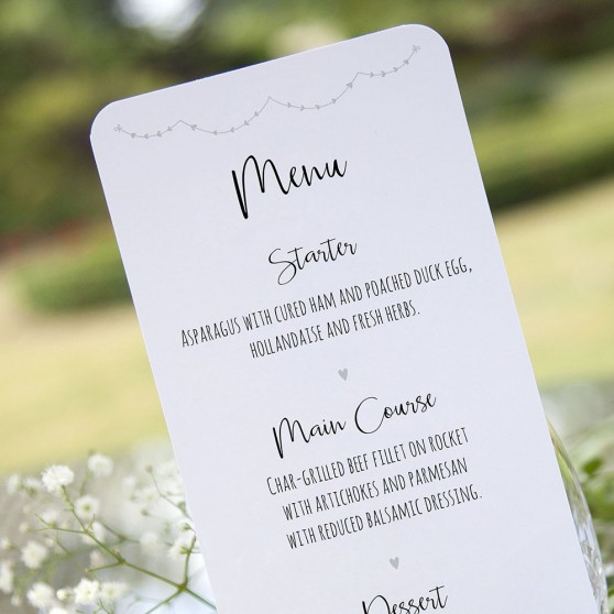 'Grey Heart Bunting' Slim Menu